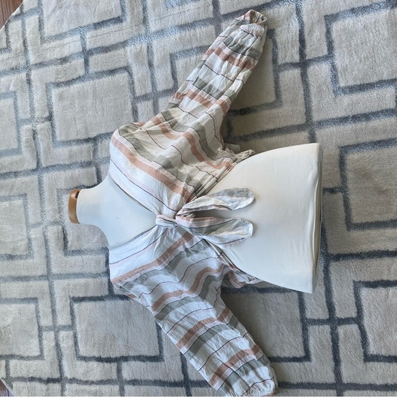 Zara faux tie up pink, green black and white Striped Crop Top size large - Picture 7 of 7